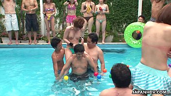 Skinny ass Asian sluts are having fun by the pool