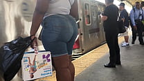 Monster Ebony Candid Ass in Jean Shorts