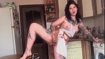 Brunette Masturbate Pussy and Orgasm in the Kitchen