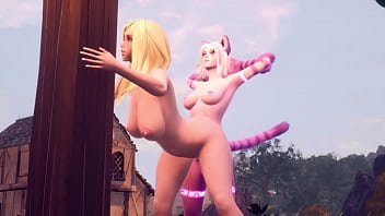 Shemale Cat girl on busty blonde with a big booty