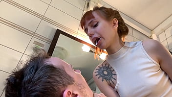 Petite Mistress In Panties Brushes Her Teeth and Spits Into a Slave's Mouth
