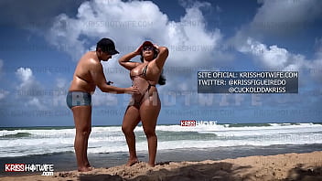 Males Get Hard On The Beach Because Of Kriss Hotwife's Tiny Bikini That Leaves All Pussy Out