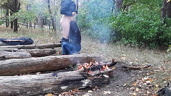 Mouthfuck and cum in my girlfriend's mouth in the dark woods - Girls fly orgasm