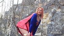 Huge Natural Tits Super Woman Cosplay making OutDoor 21 sec